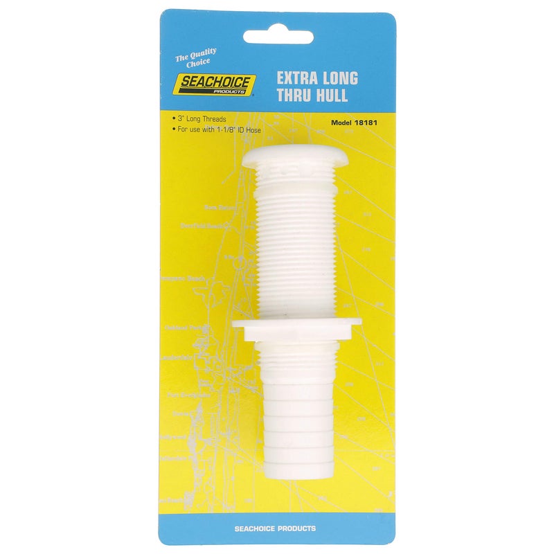 Seachoice Extra Long Thru-Hull Fitting w/Broad Flange for 1-1/8 in. ID Hose, 3 in. Long Thread, White - Image 5